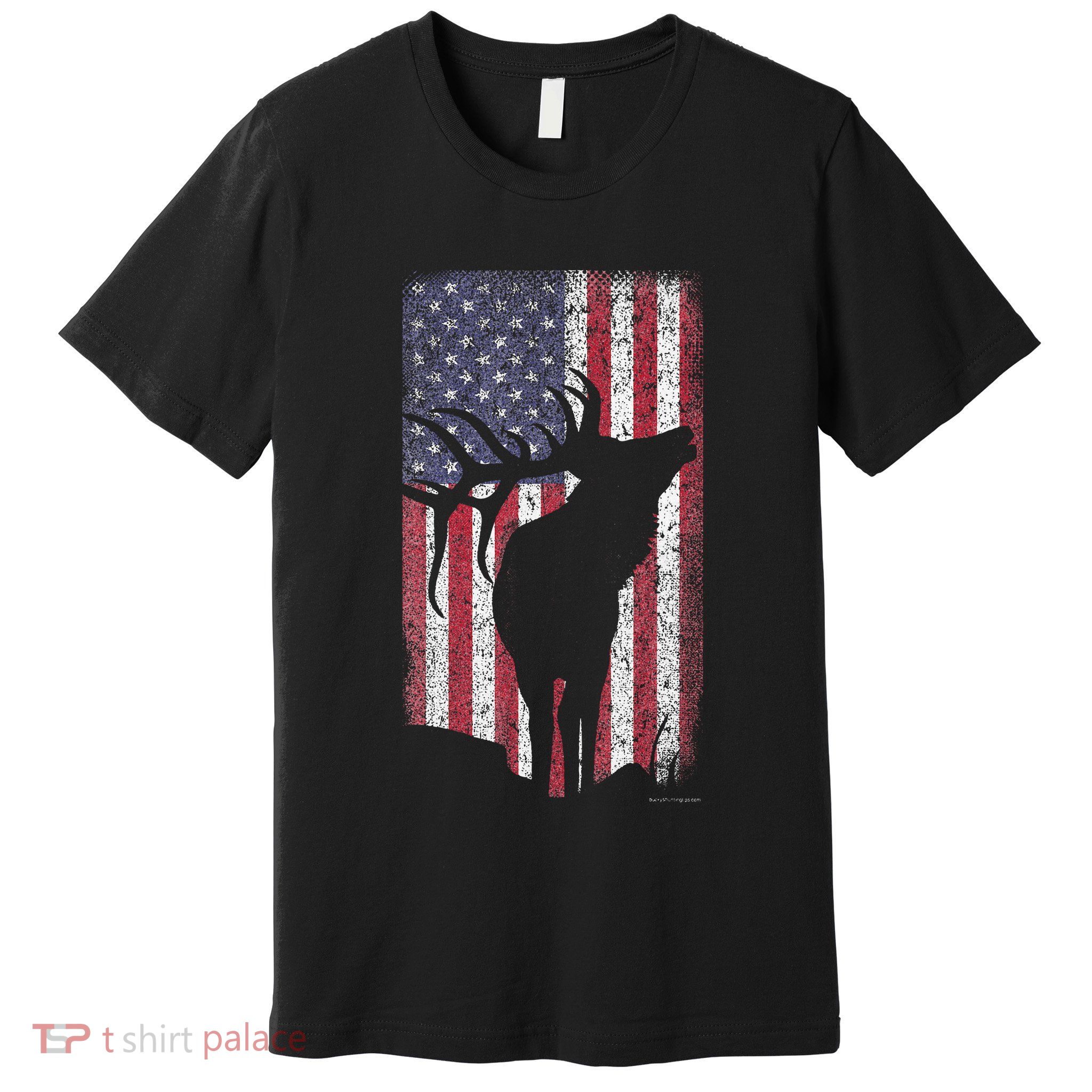 Elk Hunting Bugling Bull Us Flag American Retro Premium T-Shirt