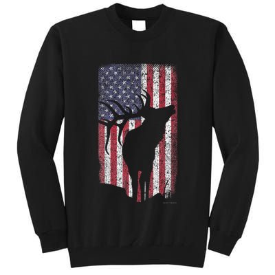 Elk Hunting Bugling Bull Us Flag American Retro Tall Sweatshirt