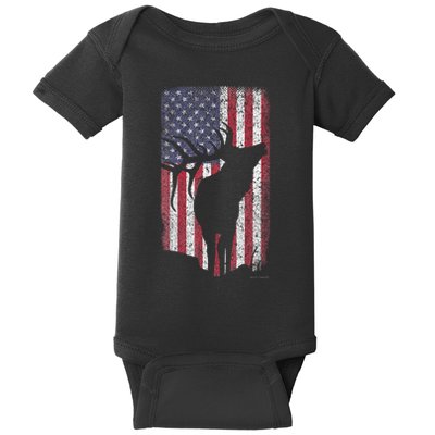 Elk Hunting Bugling Bull Us Flag American Retro Baby Bodysuit