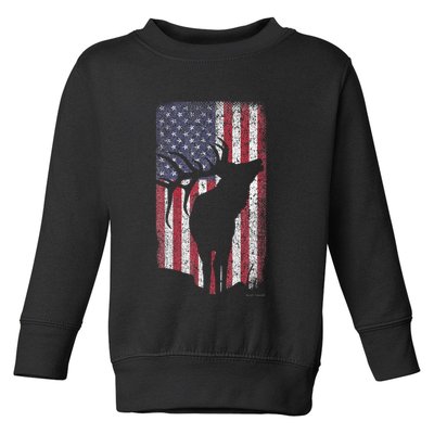 Elk Hunting Bugling Bull Us Flag American Retro Toddler Sweatshirt