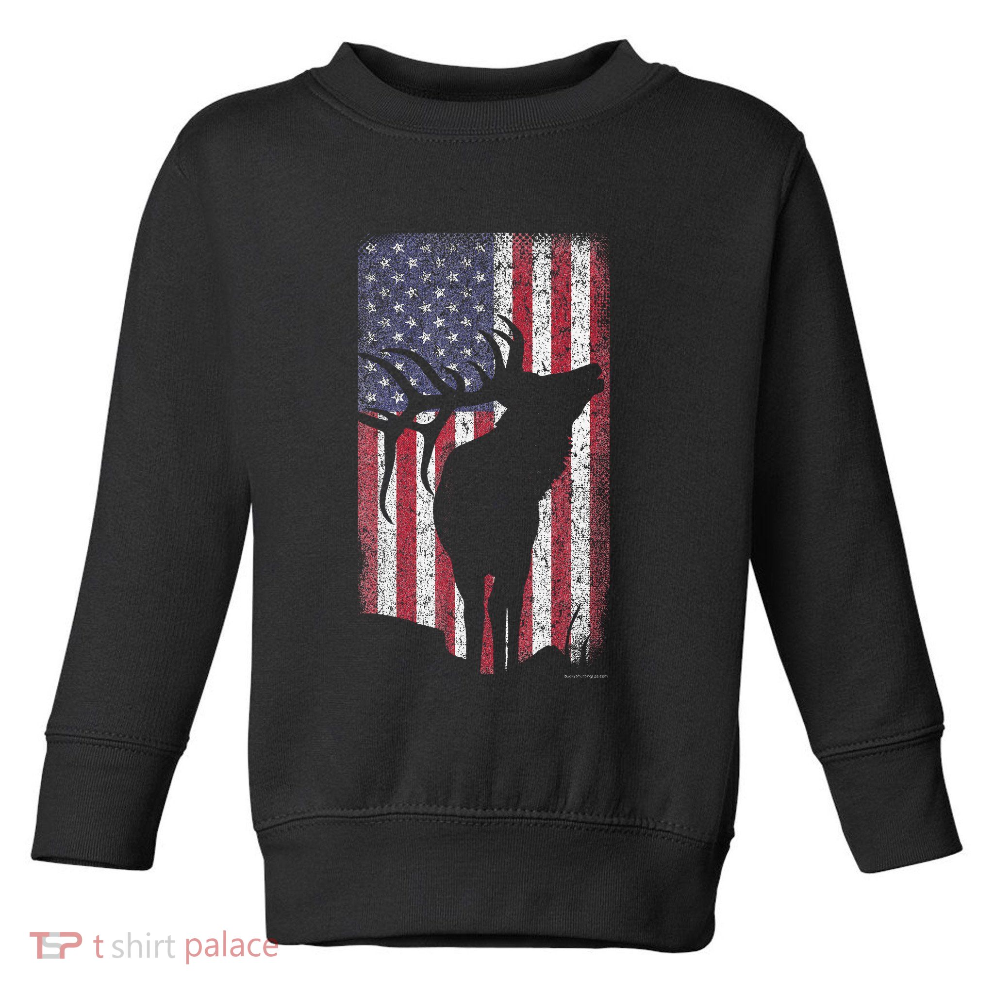 Elk Hunting Bugling Bull Us Flag American Retro Toddler Sweatshirt
