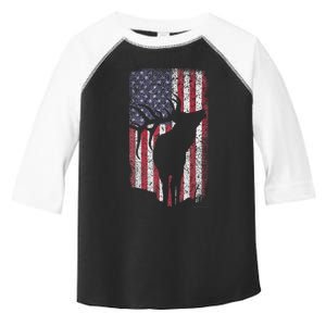 Elk Hunting Bugling Bull Us Flag American Retro Toddler Fine Jersey T-Shirt