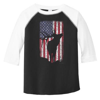 Elk Hunting Bugling Bull Us Flag American Retro Toddler Fine Jersey T-Shirt