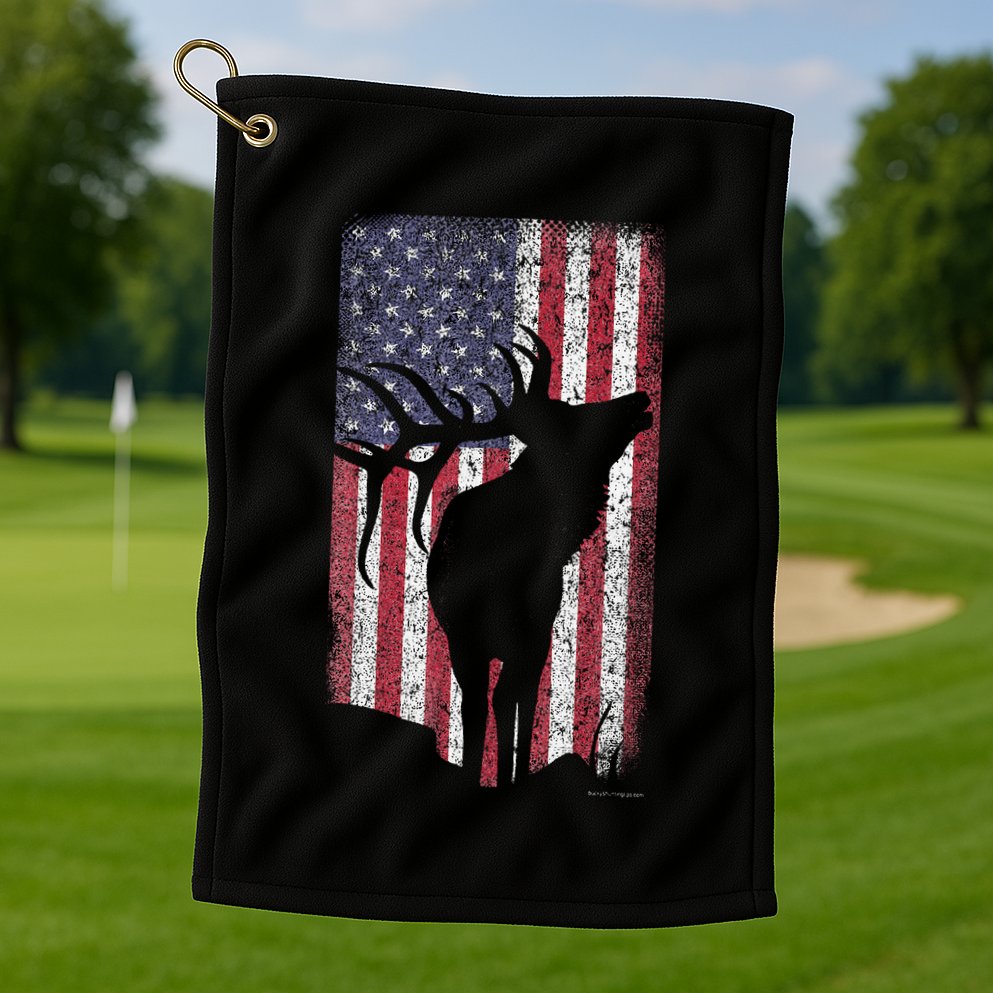 Elk Hunting Bugling Bull Us Flag American Retro Golf Towel