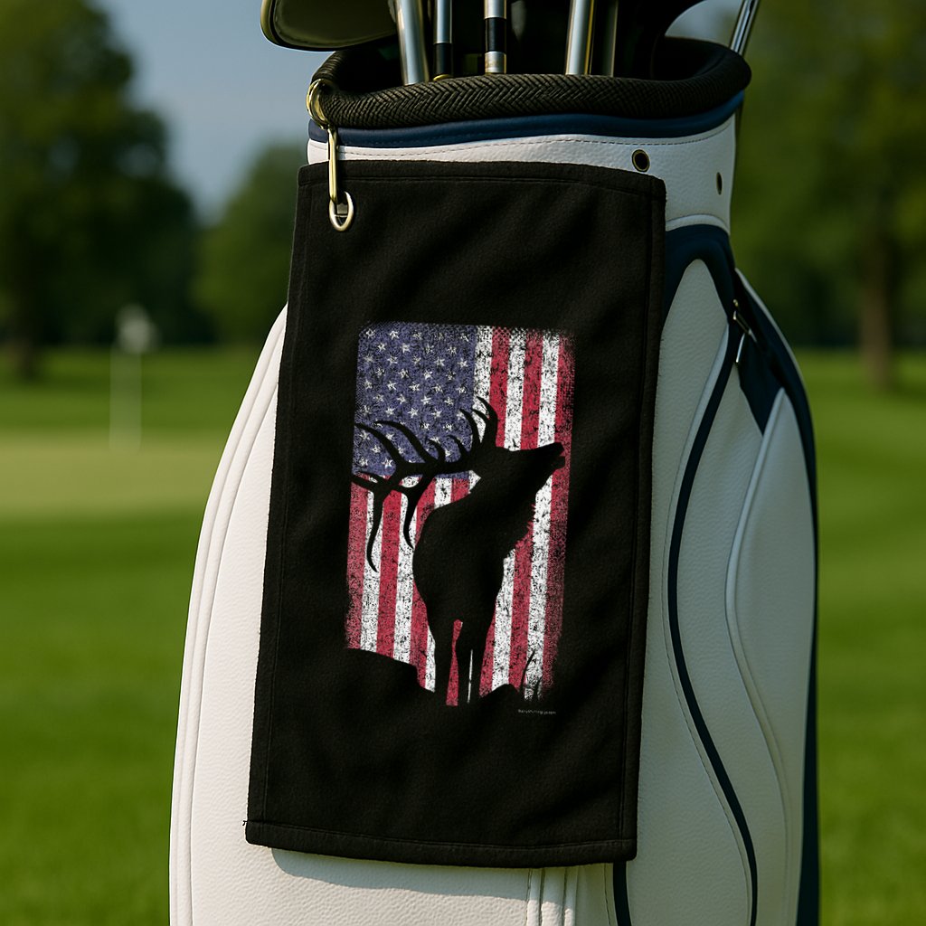 Elk Hunting Bugling Bull Us Flag American Retro Golf Towel