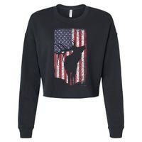Elk Hunting Bugling Bull Us Flag American Retro Cropped Pullover Crew