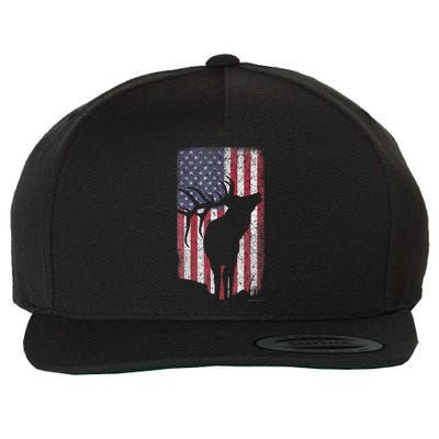 Elk Hunting Bugling Bull Us Flag American Retro Wool Snapback Cap
