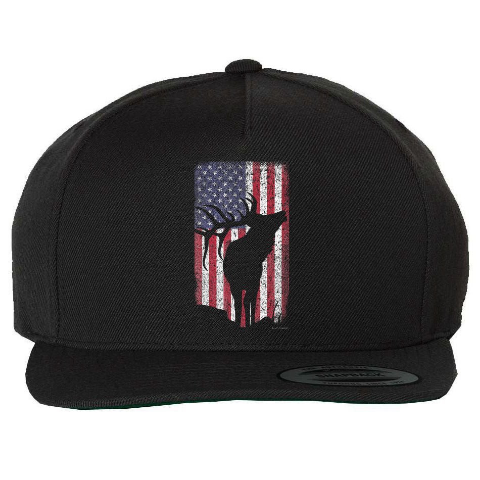 Elk Hunting Bugling Bull Us Flag American Retro Wool Snapback Cap