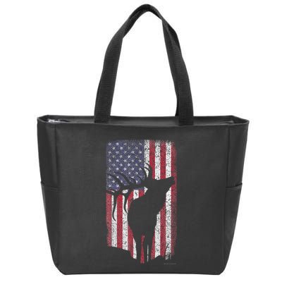 Elk Hunting Bugling Bull Us Flag American Retro Zip Tote Bag