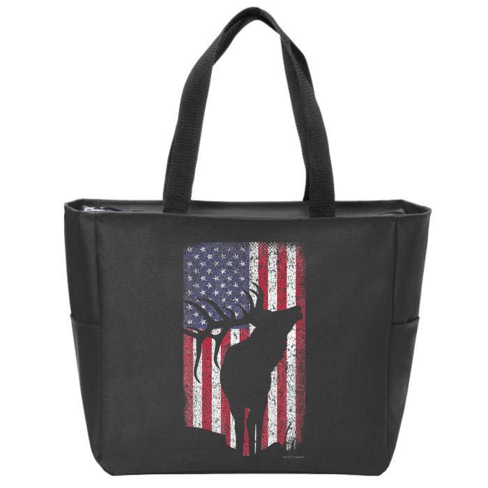 Elk Hunting Bugling Bull Us Flag American Retro Zip Tote Bag
