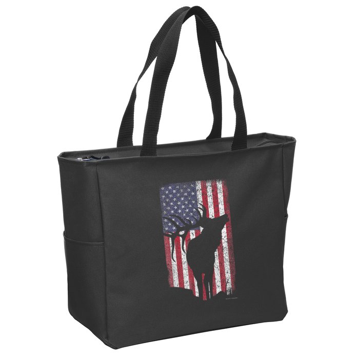 Elk Hunting Bugling Bull Us Flag American Retro Zip Tote Bag