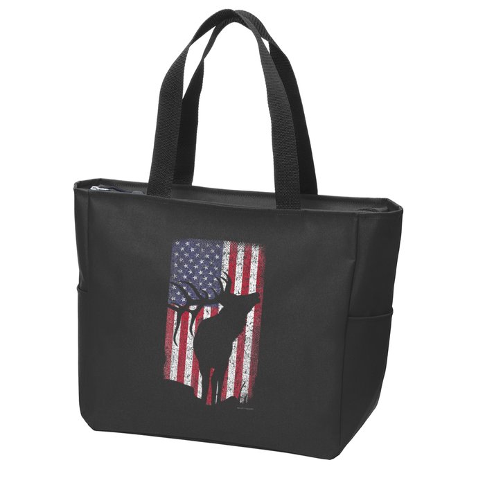 Elk Hunting Bugling Bull Us Flag American Retro Zip Tote Bag
