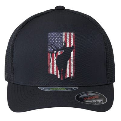 Elk Hunting Bugling Bull Us Flag American Retro Flexfit Unipanel Trucker Cap