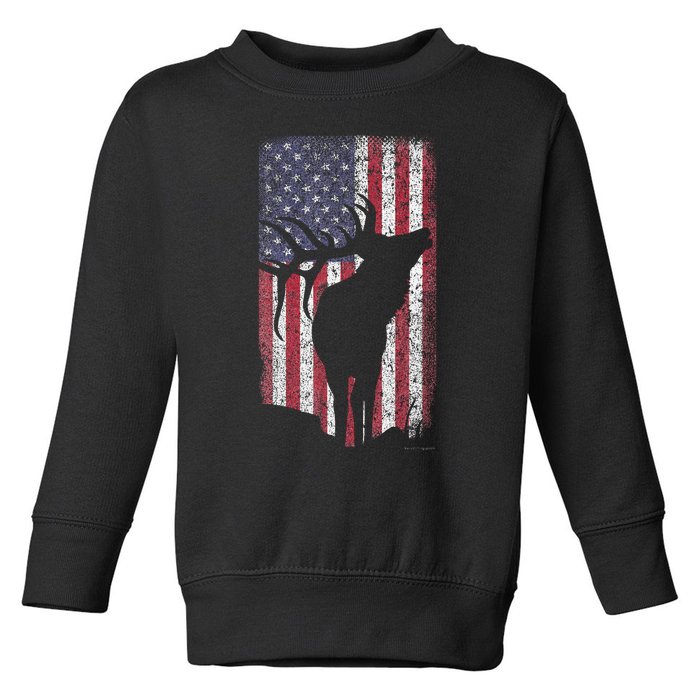 Elk Hunting Bugling Bull Us Flag Toddler Sweatshirt