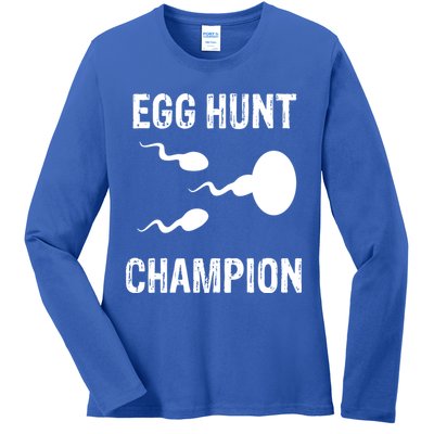 Egg Hunt Champion Funny Dad Easter Pregnancy Announcet Gift Ladies Long Sleeve Shirt