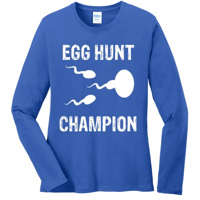 Egg Hunt Champion Funny Dad Easter Pregnancy Announcet Gift Ladies Long Sleeve Shirt