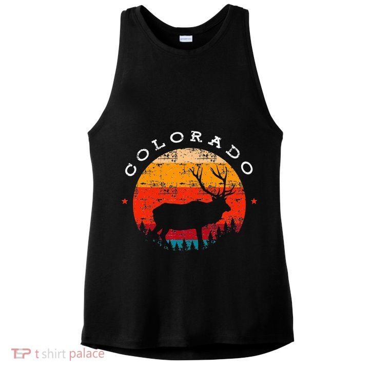 Elk Hunting Colorado Souvenir Hunting Deer Vintage Sunset Ladies PosiCharge Tri-Blend Wicking Tank