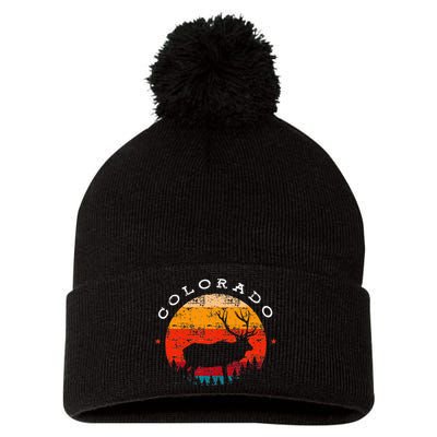Elk Hunting Colorado Souvenir Hunting Deer Vintage Sunset Pom Pom 12in Knit Beanie