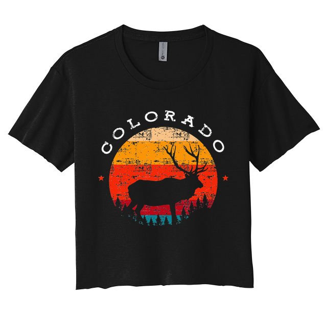 Elk Hunting Colorado Souvenir Hunting Deer Vintage Sunset Crop Top