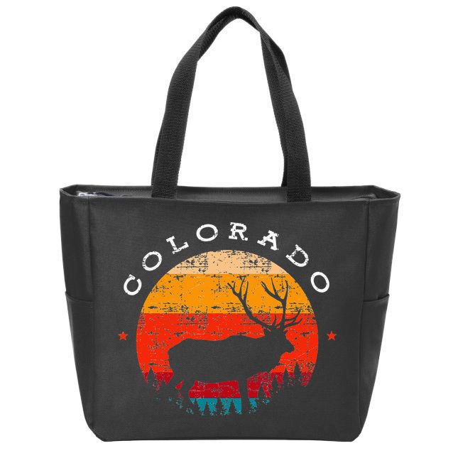 Elk Hunting Colorado Souvenir Hunting Deer Vintage Sunset Zip Tote Bag