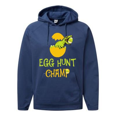 Egg Hunt Champ Funny Easter Dinosaur Gift Performance Fleece Hoodie