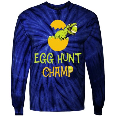 Egg Hunt Champ Funny Easter Dinosaur Gift Tie-Dye Long Sleeve Shirt