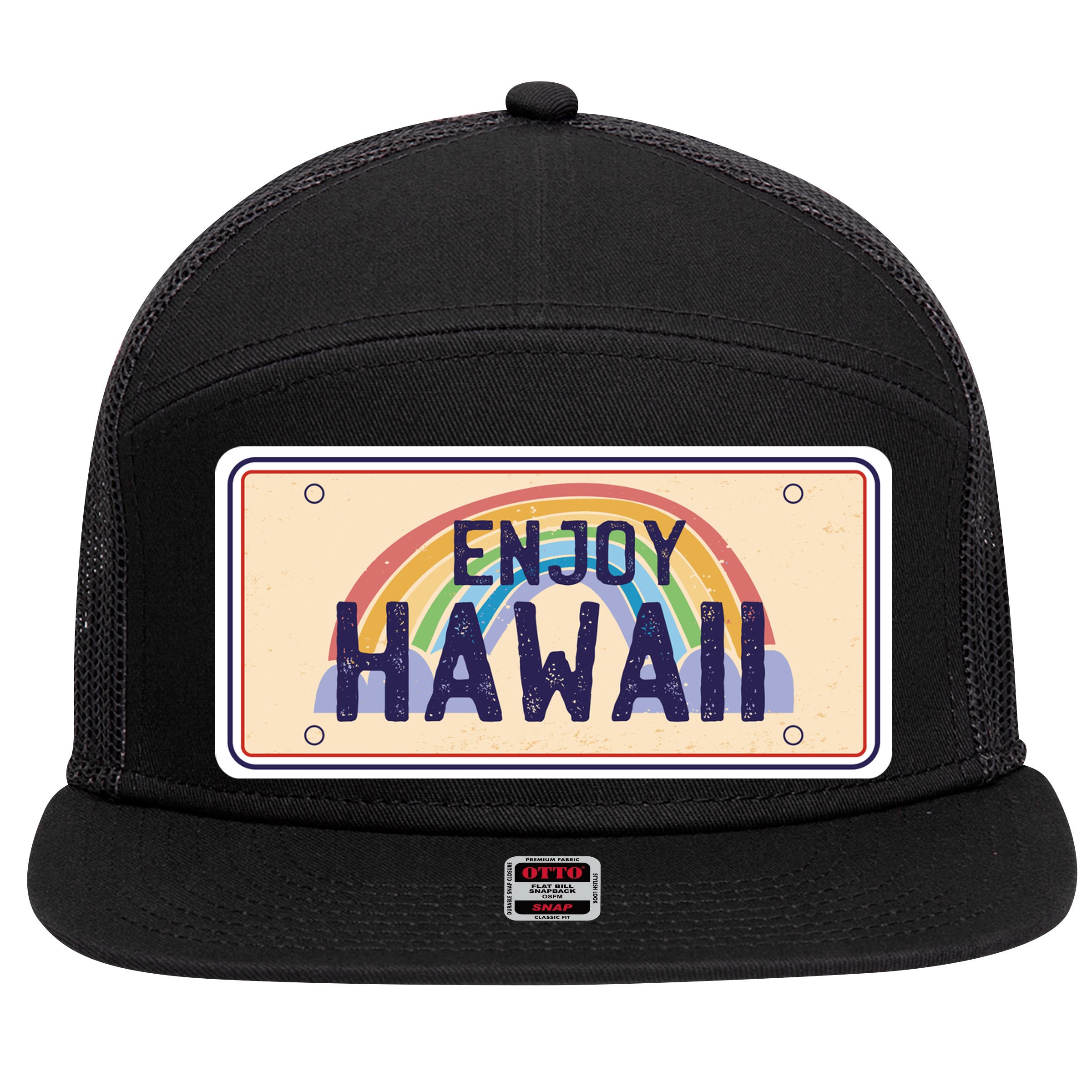 Enjoy Hawaii Car Plate 7 Panel Mesh Trucker Snapback Hat