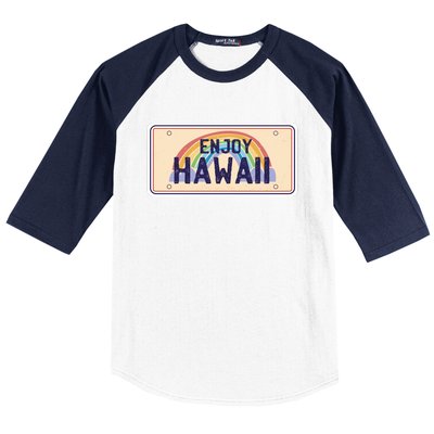 Enjoy Hawaii Car Plate Baseball Sleeve Shirt