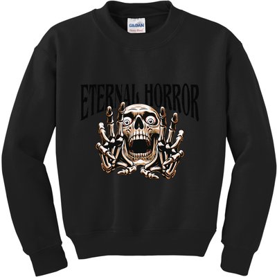 Eternal Horror Creepy Skeleton Screaming Dark Horror Spooky Kids Sweatshirt