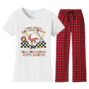 Eat Hot Dogs And Tell The Umpire He's Blind Funny Baseball Women's Flannel Pajama Set