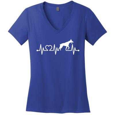 Ecg Heartbeat Dobie Dober Pinscher Pulse For Dog Owner Cute Gift Women's V-Neck T-Shirt