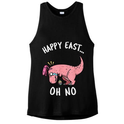 Easter HAPPY EAST... Oh No Trex Pink Dinosaur Crying Ladies PosiCharge Tri-Blend Wicking Tank