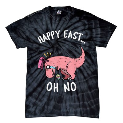 Easter HAPPY EAST... Oh No Trex Pink Dinosaur Crying Tie-Dye T-Shirt