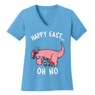 Easter HAPPY EAST... Oh No Trex Pink Dinosaur Crying Women's V-Neck T-Shirt