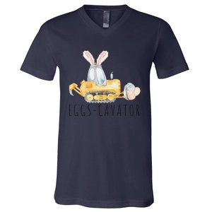 Eggscavator Happy Easter Funny Excavator Hunting Egg V-Neck T-Shirt