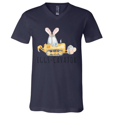 Eggscavator Happy Easter Funny Excavator Hunting Egg V-Neck T-Shirt