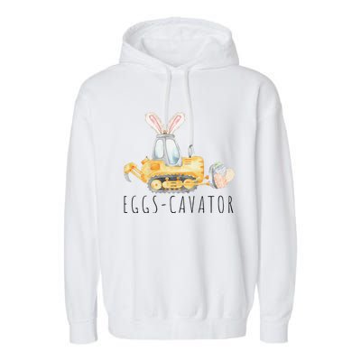 Eggscavator Happy Easter Funny Excavator Hunting Egg Garment-Dyed Fleece Hoodie