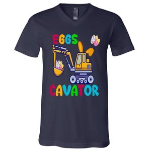 EggsCavator Happy Easter Funny Excavator Hunting Egg Copy V-Neck T-Shirt