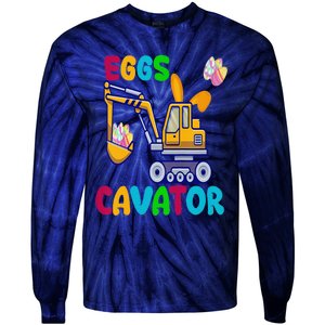 EggsCavator Happy Easter Funny Excavator Hunting Egg Copy Tie-Dye Long Sleeve Shirt