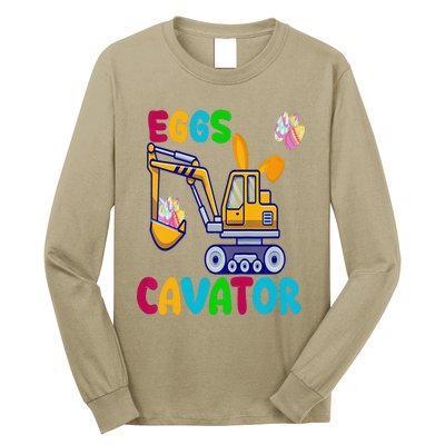 EggsCavator Happy Easter Funny Excavator Hunting Egg Copy Long Sleeve Shirt