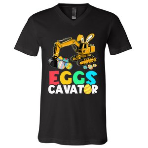 EggsCavator Happy Easter Excavator Hunting Egg V-Neck T-Shirt