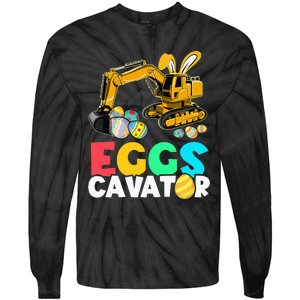 EggsCavator Happy Easter Excavator Hunting Egg Tie-Dye Long Sleeve Shirt