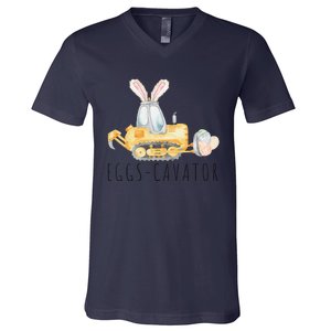 Eggscavator Happy Easter Funny Excavator Hunting Egg V-Neck T-Shirt