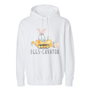 Eggscavator Happy Easter Funny Excavator Hunting Egg Garment-Dyed Fleece Hoodie