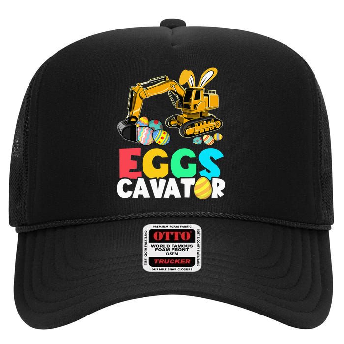 EggsCavator Happy Easter Funny Excavator Hunting Egg High Crown Mesh Back Trucker Hat