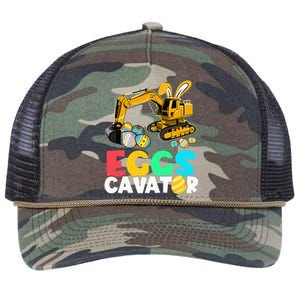 EggsCavator Happy Easter Funny Excavator Hunting Egg Retro Rope Trucker Hat Cap