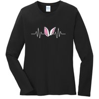 Easter Heartbeat Easter Day Cute Ears Bunny Girl Women Ladies Long Sleeve Shirt