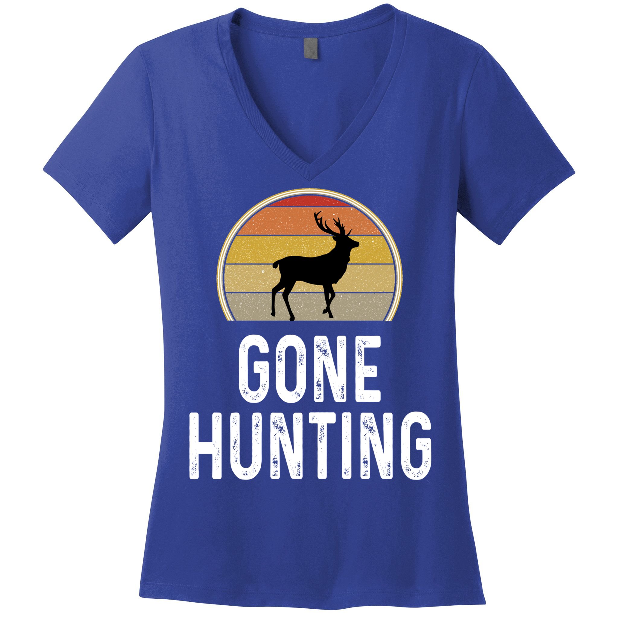 Elk Hunter Funny Gift Funny Elk Hunting Gift Gone Hunting Retro Funny Gift Women's V-Neck T-Shirt