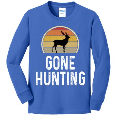 Elk Hunter Funny Gift Funny Elk Hunting Gift Gone Hunting Retro Funny Gift Kids Long Sleeve Shirt