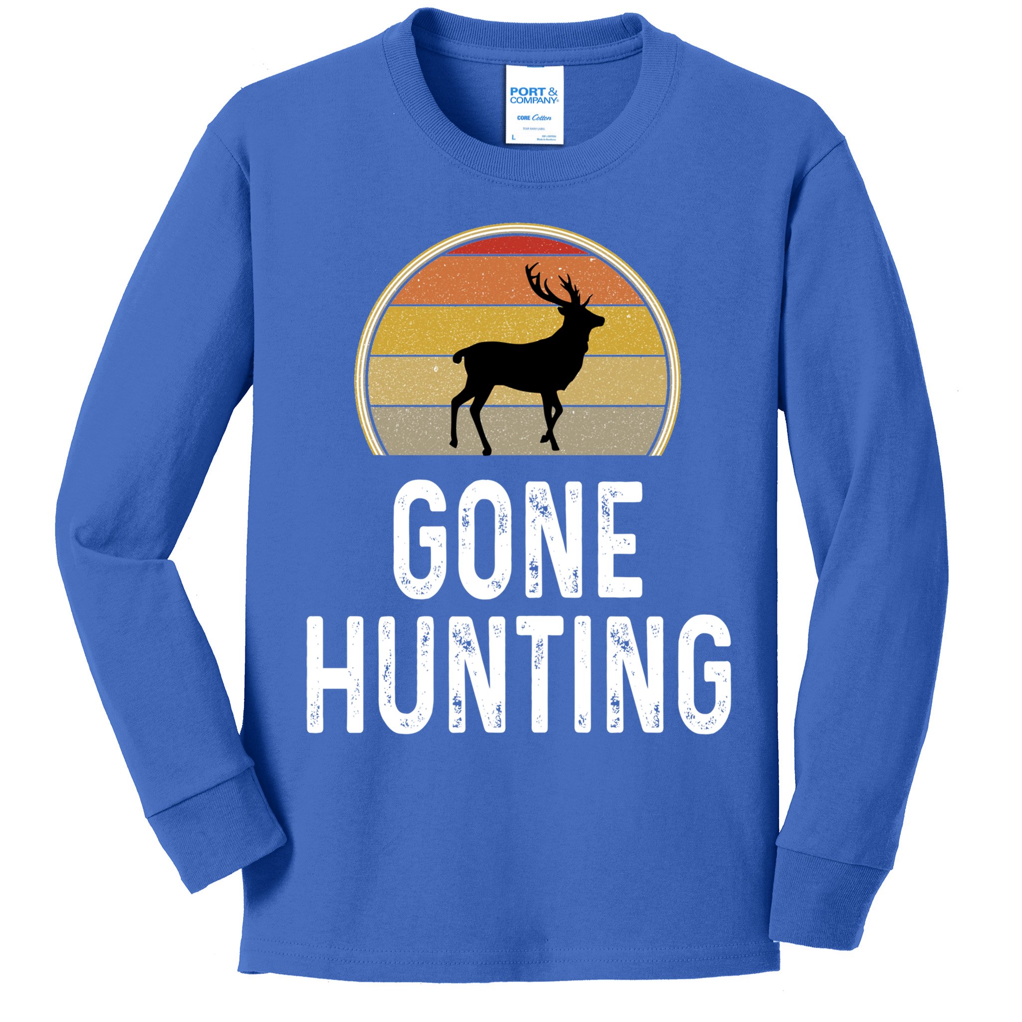 Elk Hunter Funny Gift Funny Elk Hunting Gift Gone Hunting Retro Funny Gift Kids Long Sleeve Shirt